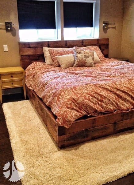 Reclaimed wood queen platform bed and headboard Grain Designs Fargo
