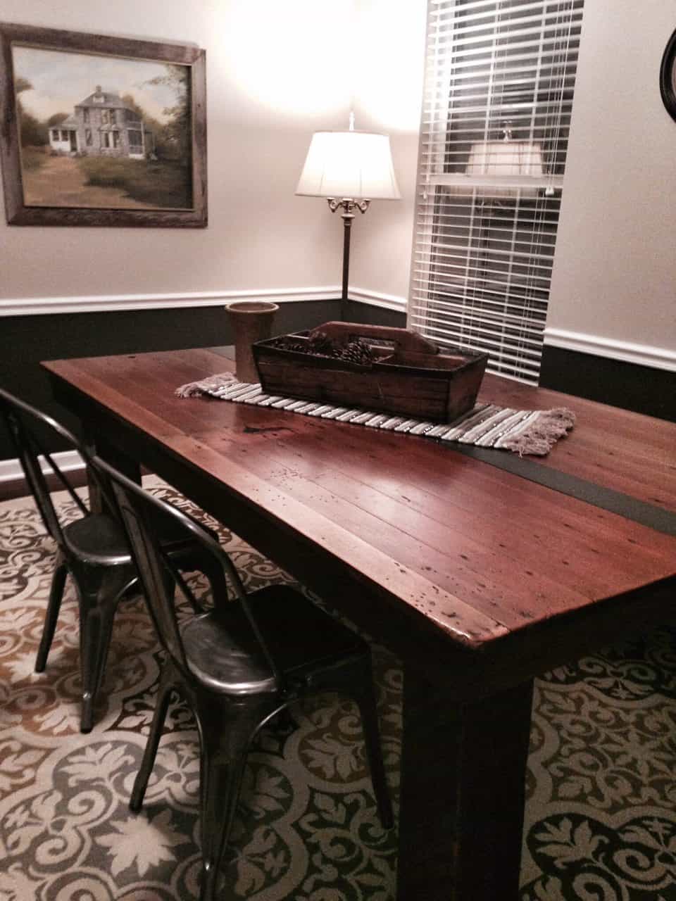 Reclaimed Frederick Farmhouse Table with and inlaid plate Steel Accent