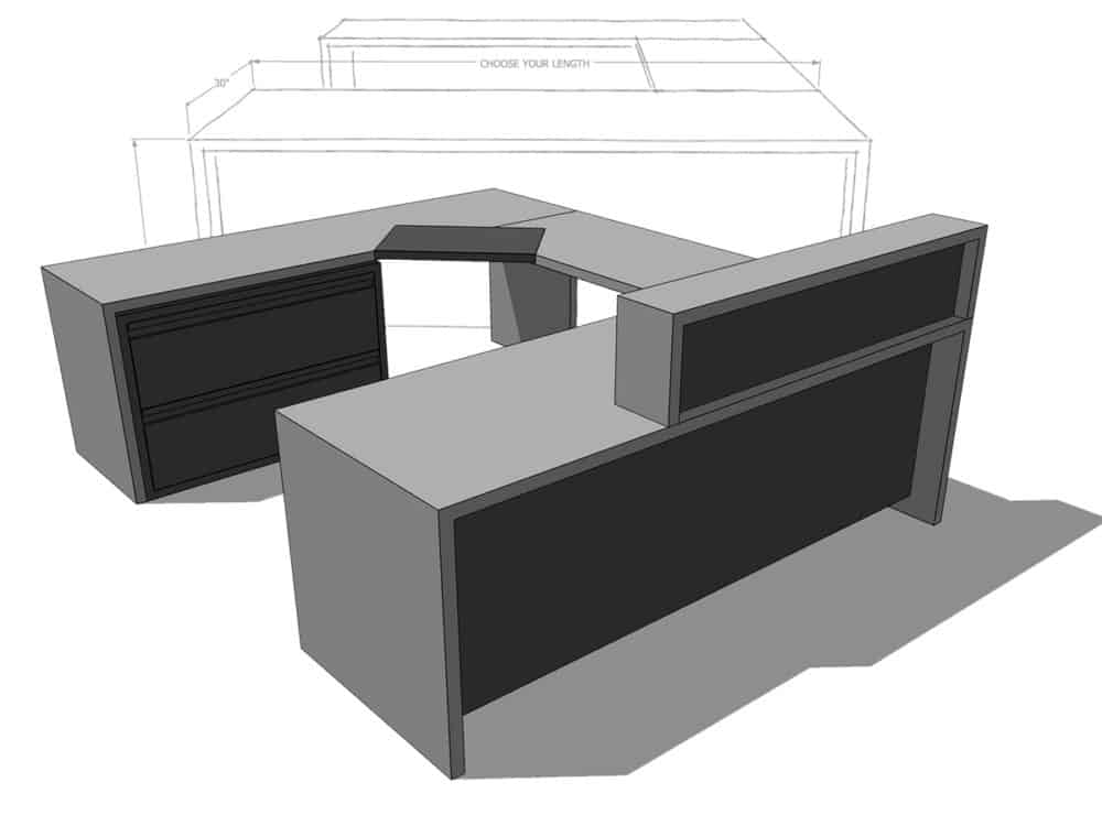 Wood and Metal Front Office Reception Desk Graphic