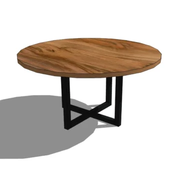 Round Metal Base Hardwood Dining Table