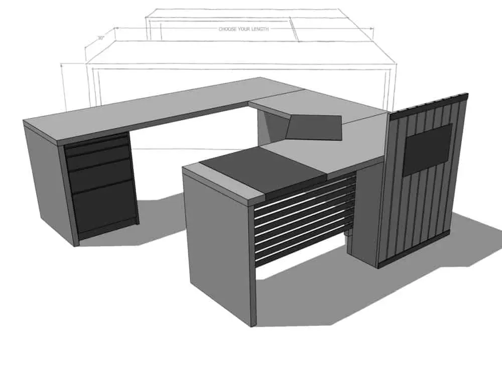 Made-to-Order-U-Shaped-Office-Desk-with-File-cabinet-and-privacy-panel
