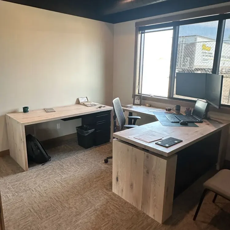 L-shaped office wooden desk