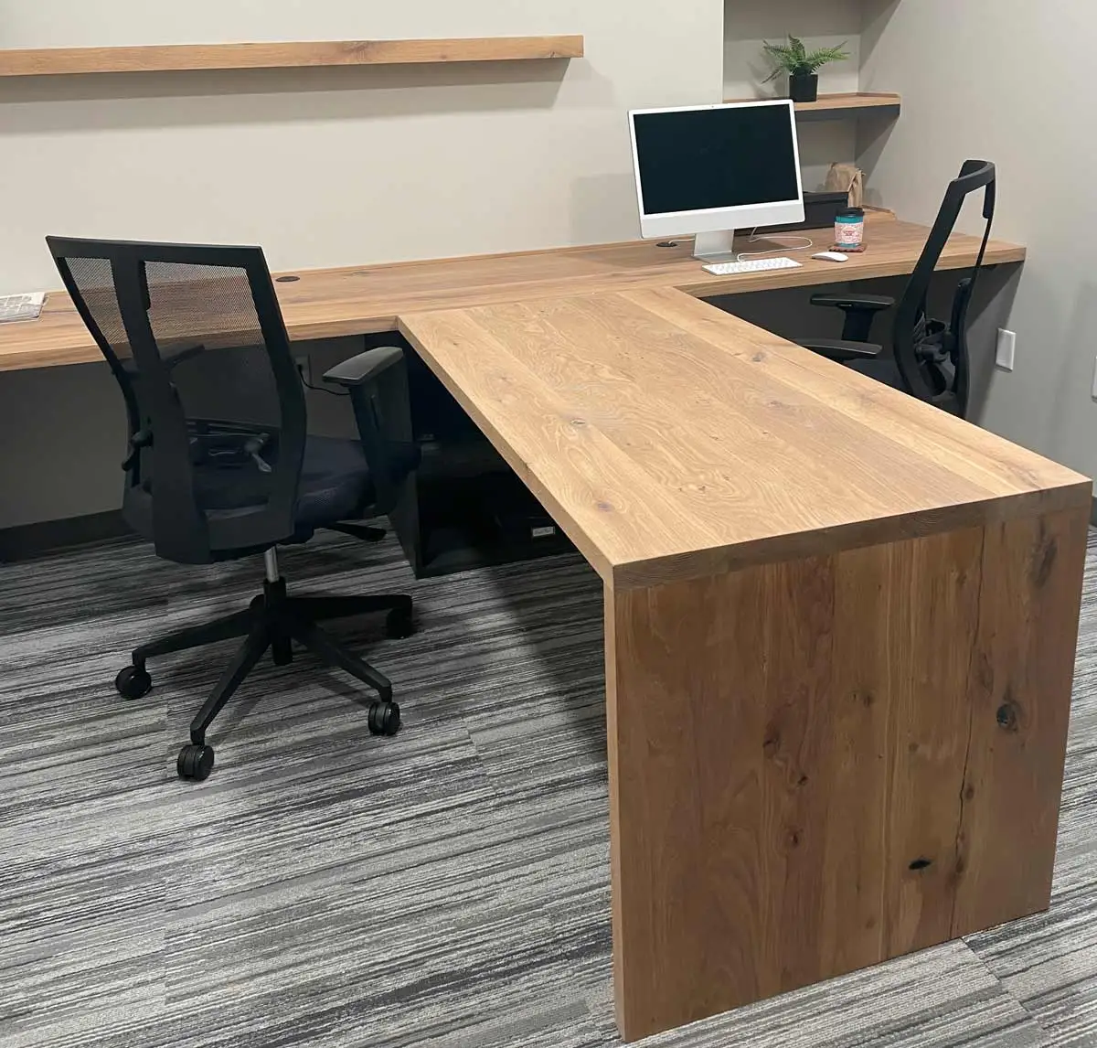 CUSTOM OAK DUAL OFFICE DESK MULTIPERSON HOME NATURAL WOOD MODERN