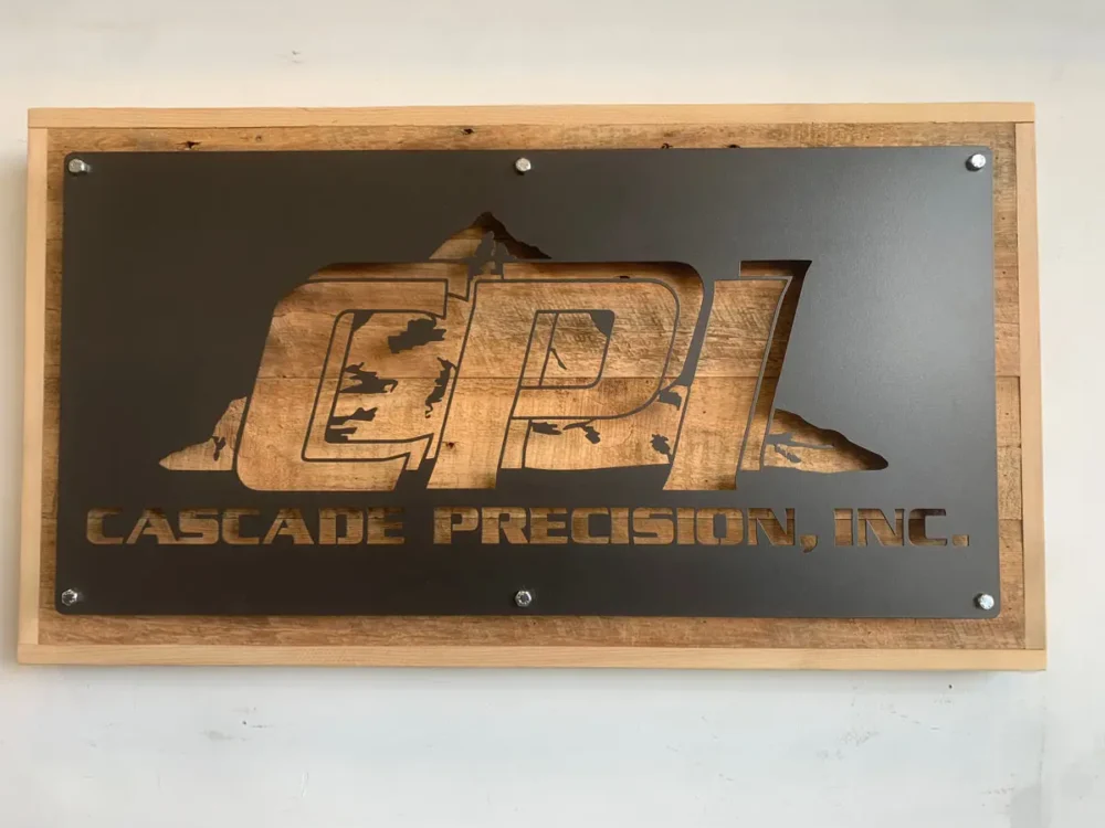 Cascade Precison Sign reclaimed wood frame flat black powdercoat