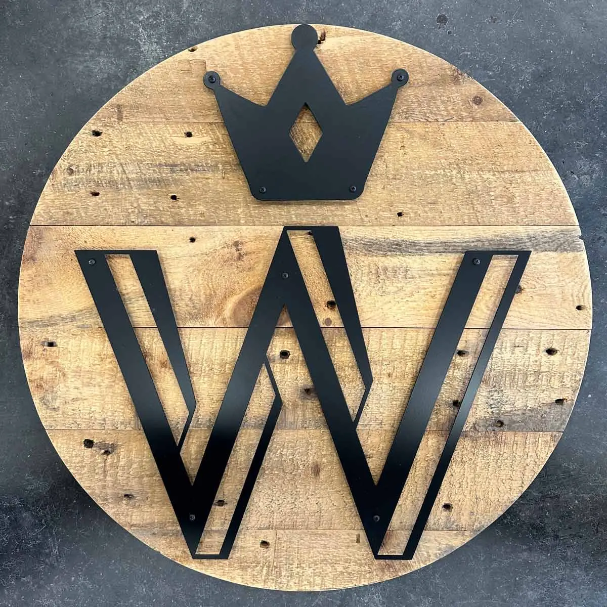 Windsor Waffles reclaimed wood sign back flat black laser cut metal