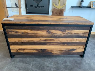 CUSTOM HOME OFFICE DESK SINGLE SOLID WOOD OAK PURE PRIVACY BLACK STEEL METAL
