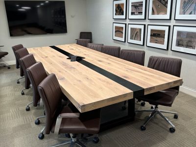 custom conference table white oak and metal one wealth financial north dakota